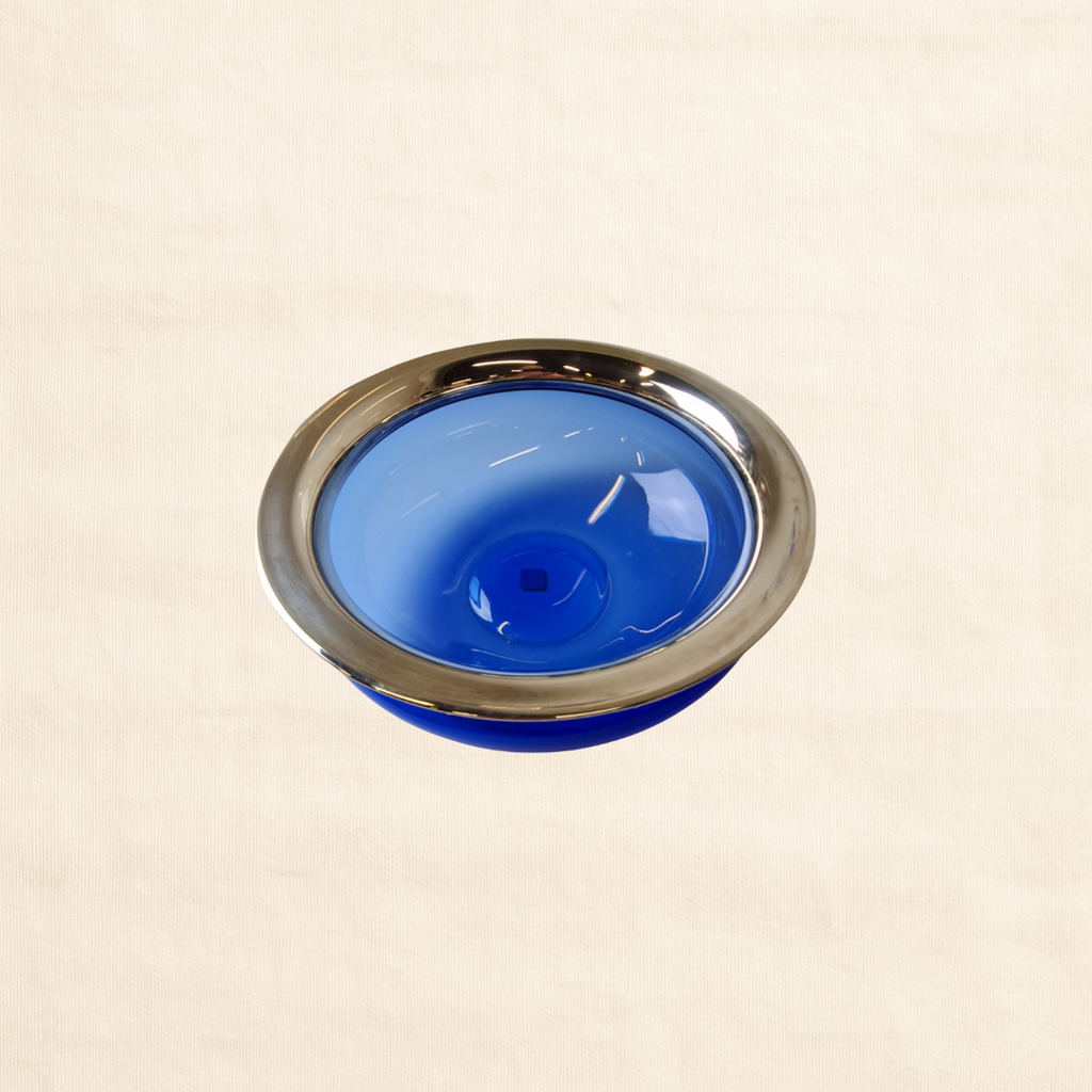1993 Holmegaard ‘Saturn’ Blue Glass Bowl by Michael Bang