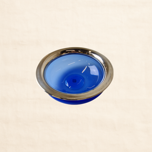 1993 Holmegaard ‘Saturn’ Blue Glass Bowl by Michael Bang