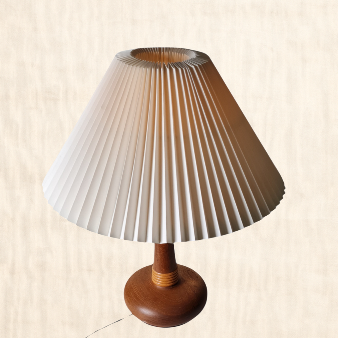 Circa 1960s Danish Table Lamp – Teak Base & Pleated Shade