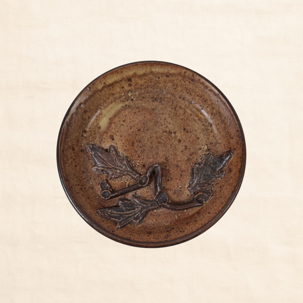 Circa 1970s Small Danish Ceramic Dish – Brown Glaze & Floral Relief