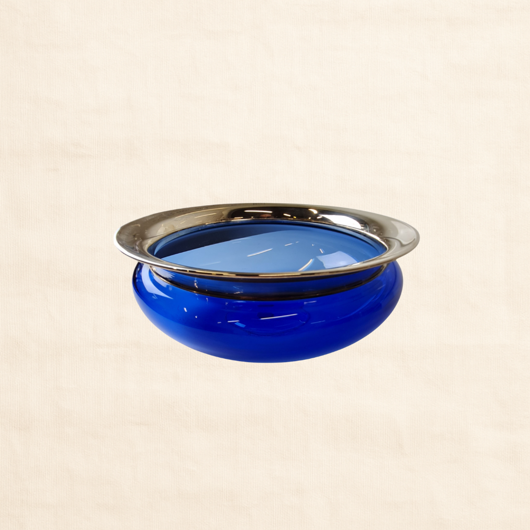 1993 Holmegaard ‘Saturn’ Blue Glass Bowl by Michael Bang