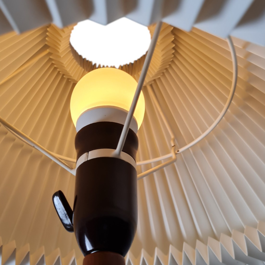 Circa 1960s Danish Table Lamp – Teak Base & Pleated Shade