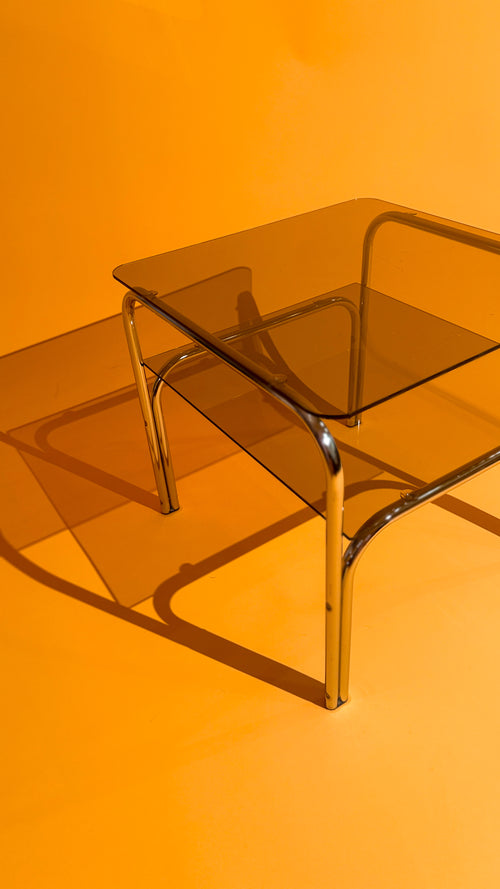 Circa 1970s Smoked Glass & Chrome Side Table