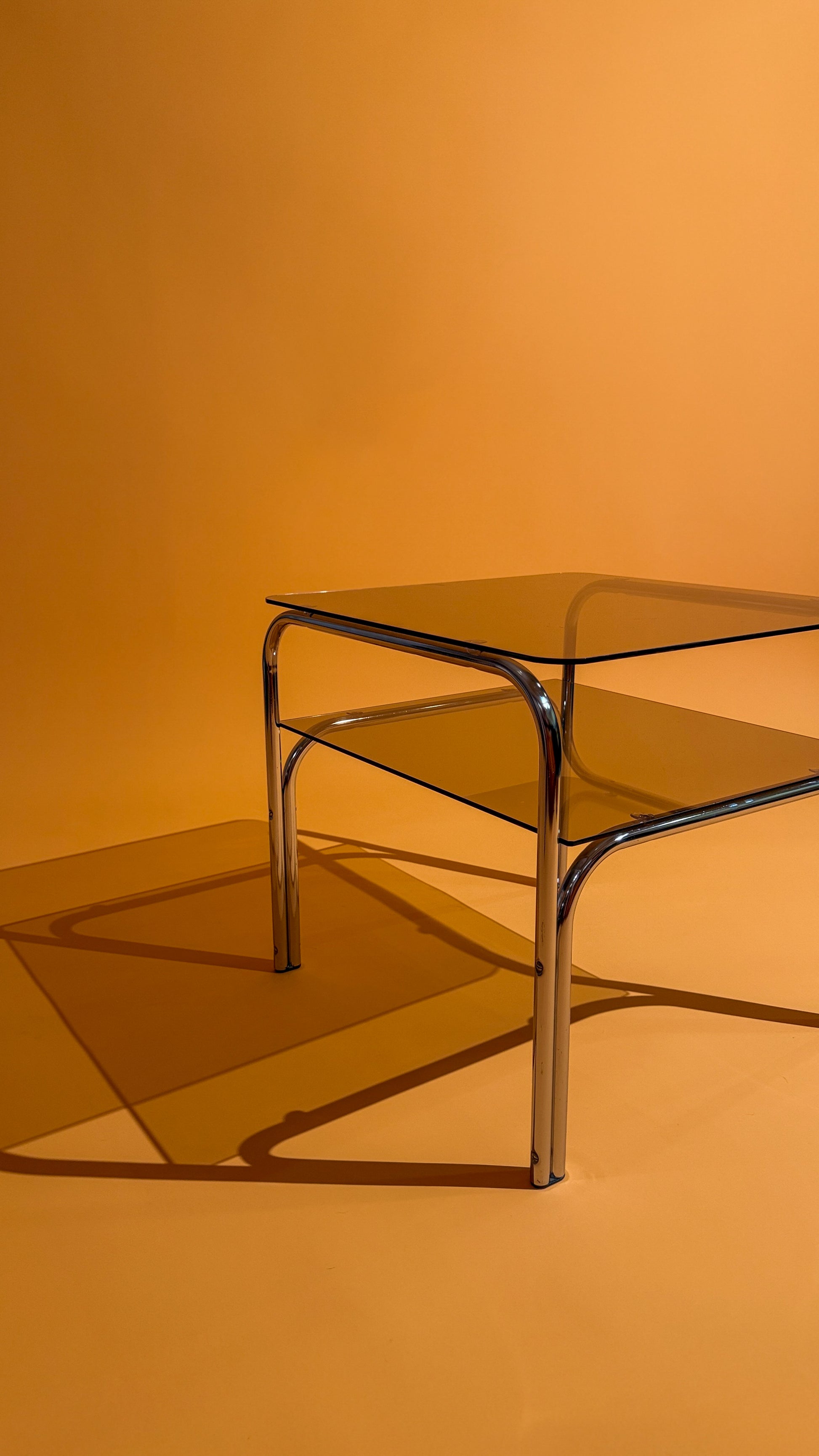 Circa 1970s Smoked Glass & Chrome Side Table