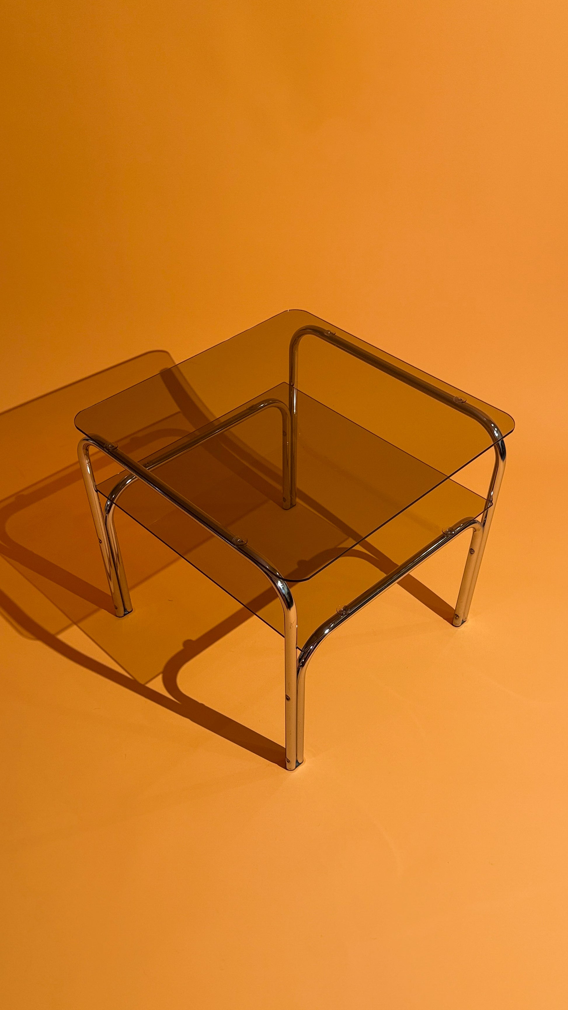 Circa 1970s Smoked Glass & Chrome Side Table
