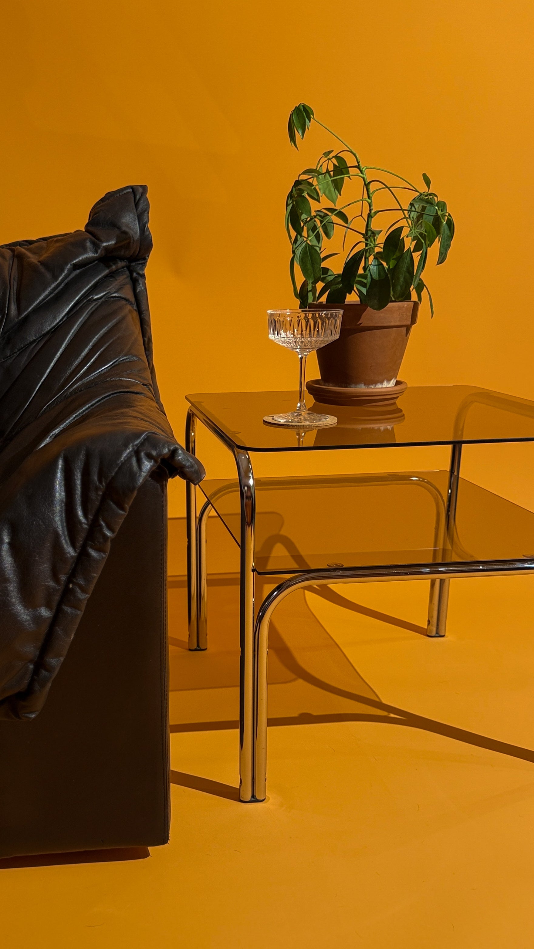 Circa 1970s Smoked Glass & Chrome Side Table