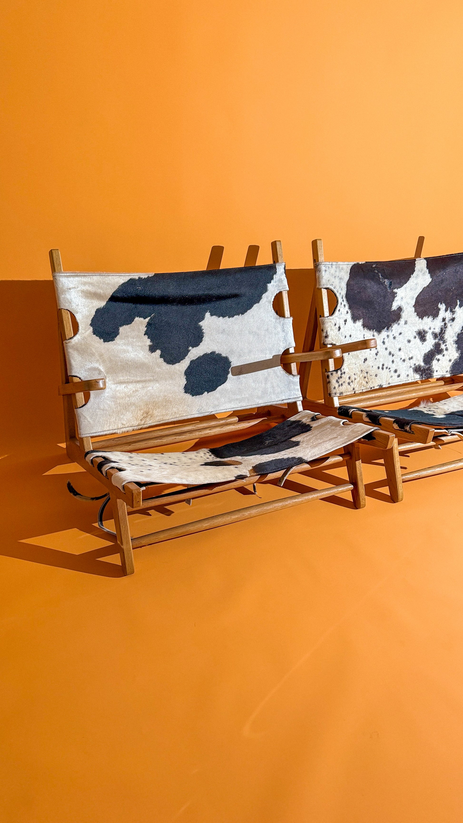 Vintage Lowline Cowhide Sling Chairs (Set of 2)