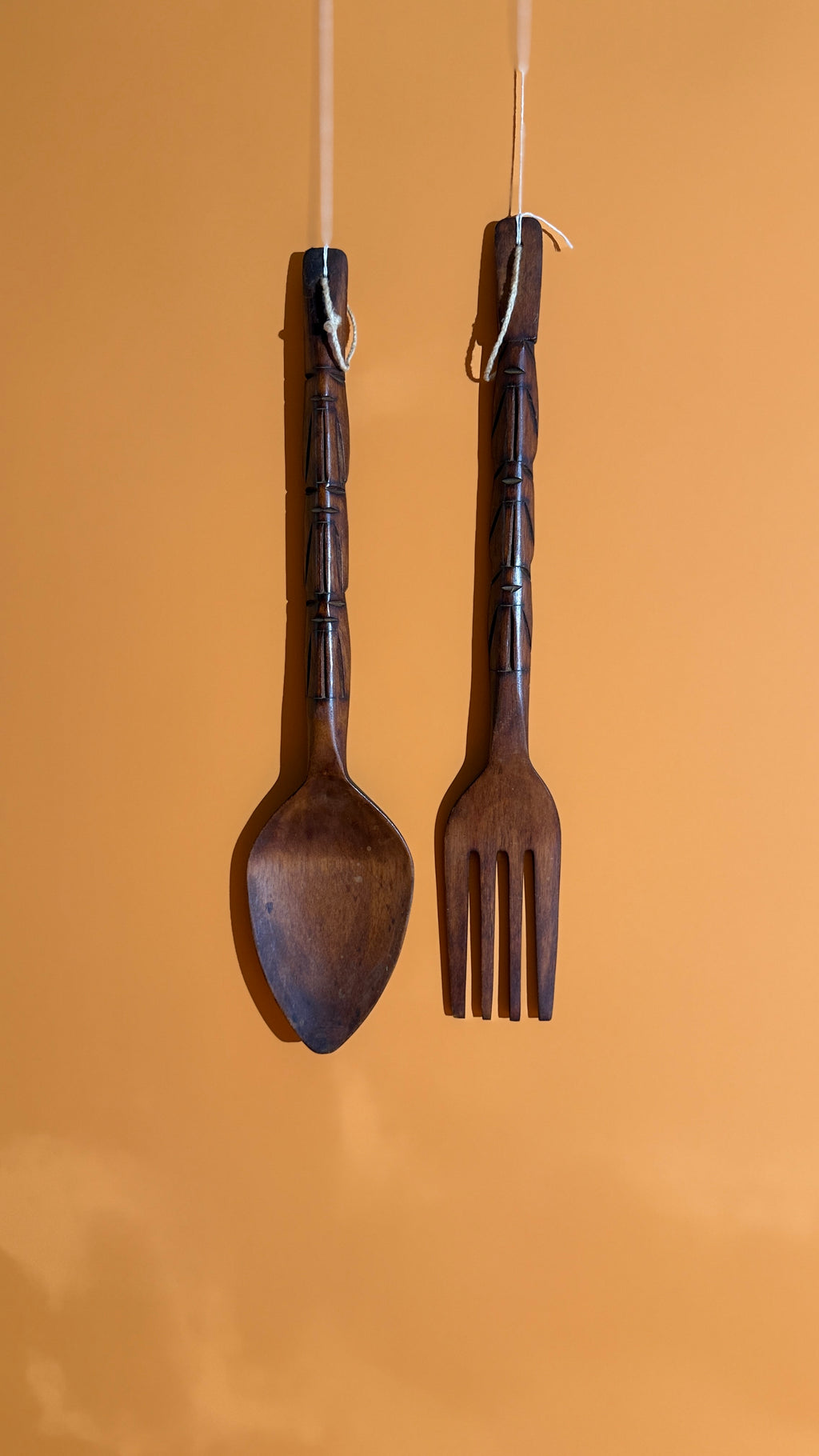 Vintage Oversized Wooden Spoon & Fork Wall Set – Handcrafted in the Philippines