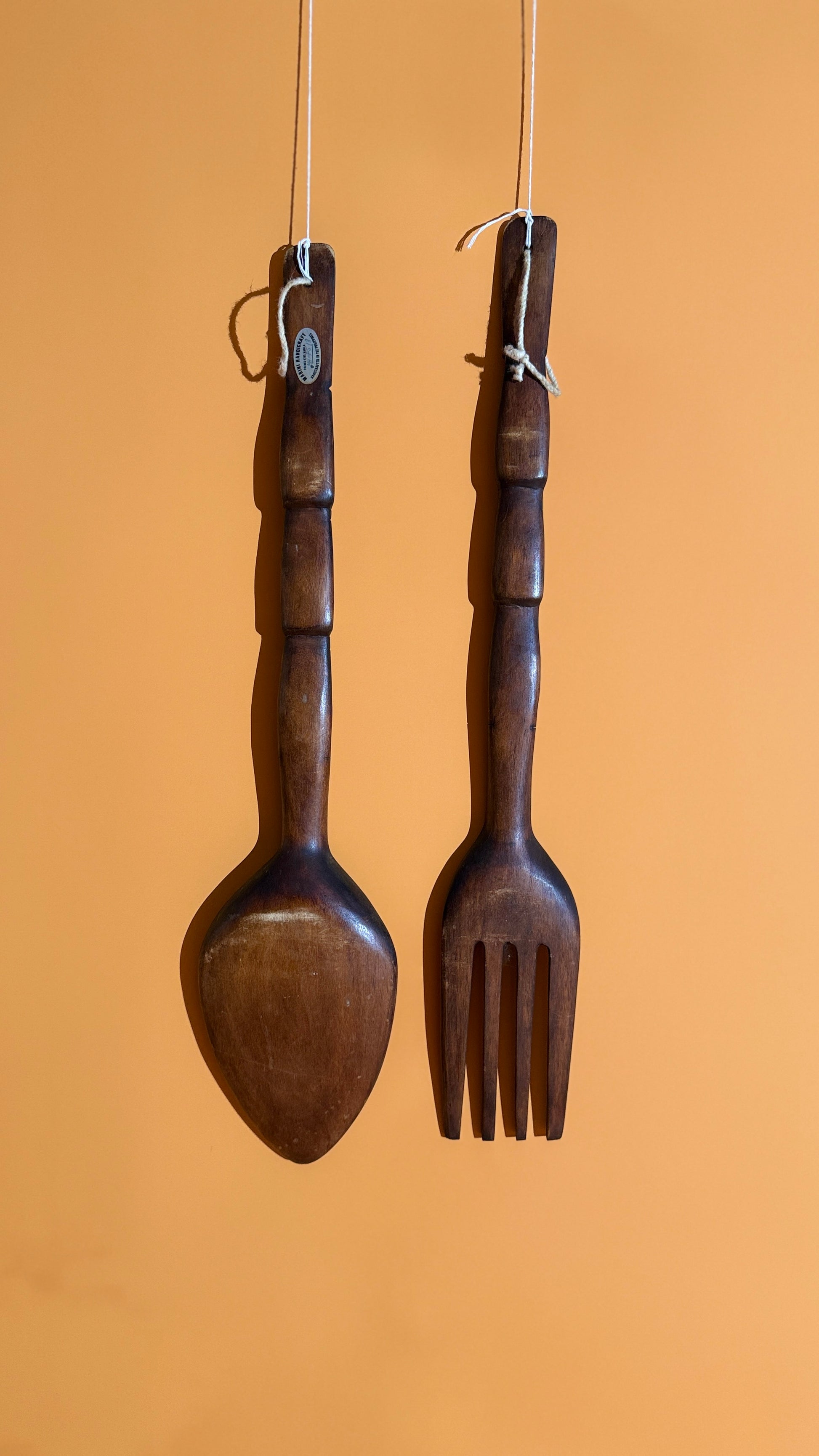 Vintage Oversized Wooden Spoon & Fork Wall Set – Handcrafted in the Philippines