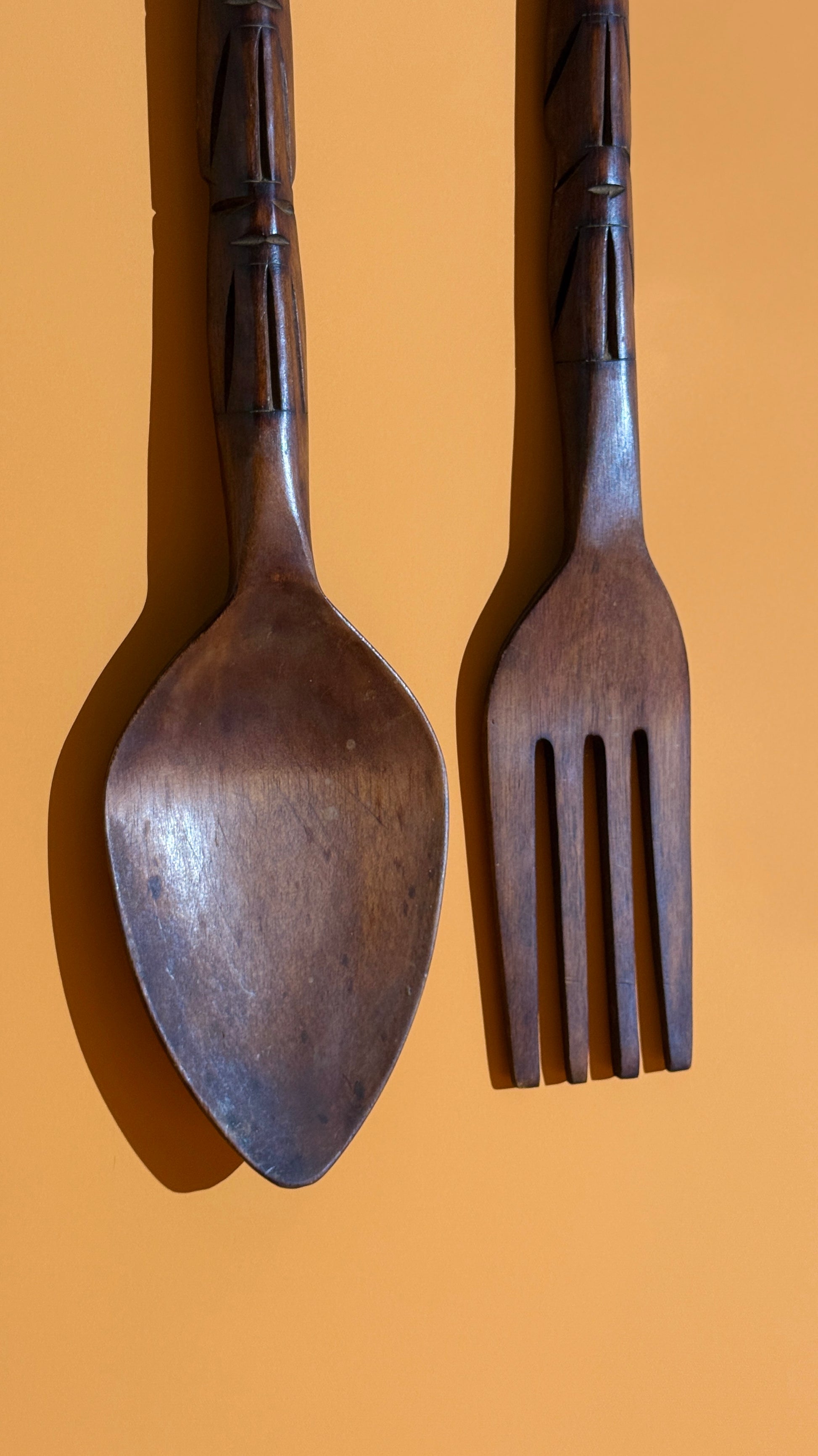 Vintage Oversized Wooden Spoon & Fork Wall Set – Handcrafted in the Philippines